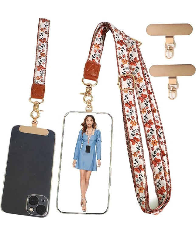 LEMEDE Phone Charm Lanyard, Gold Buckle Adjustable Crossbody and Wrist Strap with 2pcs 360-Degree Rotatable Phone Pad