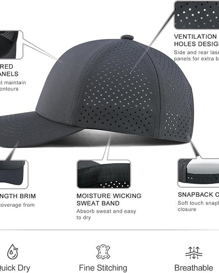 VOBOOM Men Quick Dry Baseball Cap Laser Cut Mesh Ball Curved Brim Snapback Hat