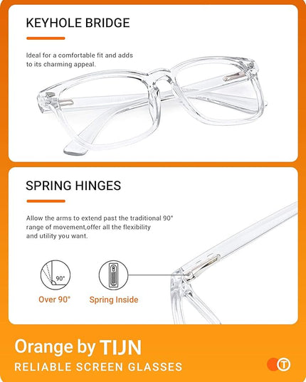 TIJN Blue Light Blocking Glasses for Women Men Clear Frame Square Nerd Eyeglasses Anti Blue Ray Computer Screen Glasses