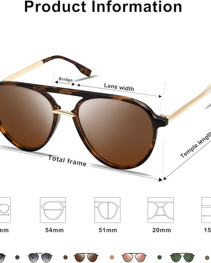 SOJOS Retro Aviator Polarized Sunglasses for Women Men Double Bridge Ladies Shades