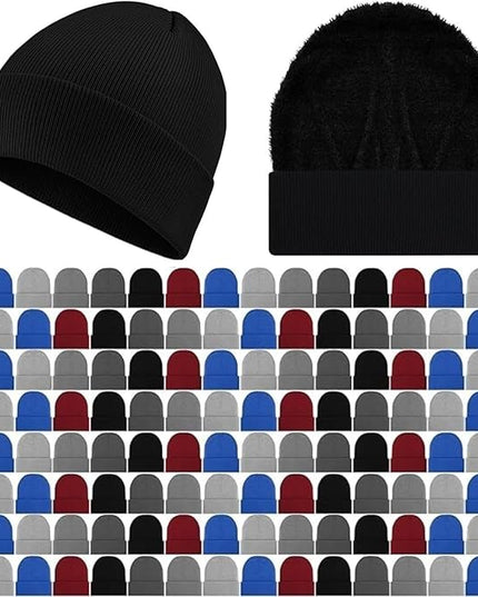 Chicingyou 120 Pcs Bulk Men Knitted Hats with Fleece Lining for Charity Homeless Donations, Unisex Beanies Winter Warm Hats
