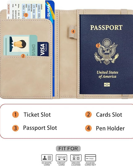 Melsbrinna Premium Leather Passport Holder Covers Case, Waterproof Rfid Blocking Travel Wallet Passport Holder with Pen Holder, Cute Passport Book for Women/Men