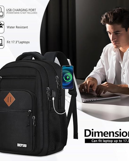 Classic Backpack for Men Women, School Backpack for Girls Boy Teens,17.3 Inch Laptop Bookbag with USB Charger for College High School Work Business Computer Book Bag,mochilas para hombres,Black