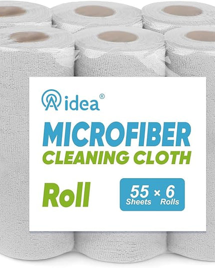 AIDEA Microfiber Cleaning Cloth 330 Sheets 6 Roll, Grey Microfiber Towels for Cars, Shop Towels, Shop Rags Washable, Cleaning Rags Reusable Paper Towels for Automotive, Workshops, House,11×9"