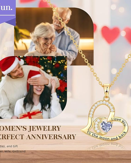 Anniversary Necklace for Women Birthstone Jewelry for Wife Gifts for Her Wife Birthday Gift Ideas Anniversary for Girlfriend I love you to the moon and back Necklaces Filled 925 Sterling Sliver