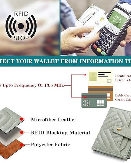 FALAN MULE Small Wallet for Women Leather Bifold Compact RFID Blocking with ID Window