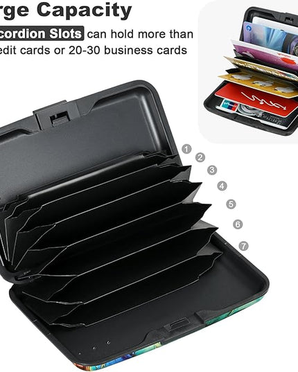 ELFISH Mini RFID Aluminum Wallet Credit Cards Holder Business Card Case Metal ID Case for Men Women（Blue Brown Marble