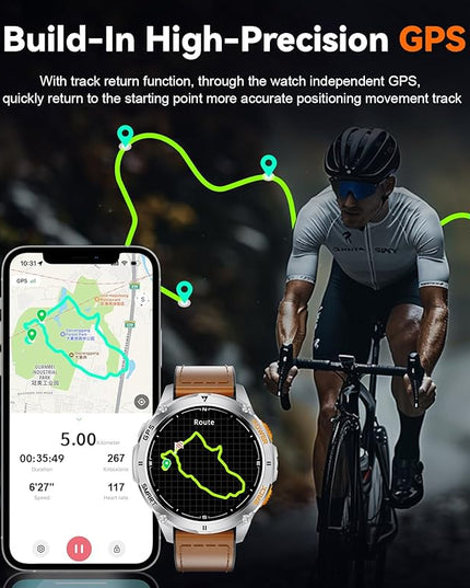 LIGE GPS Smart Watch for Men, 1.43" AMOLED/LED Flashlight/Compass Smartwatch, IP68 Waterproof/Swim Mode/Pedometer/100+ Sports Mode Fitness Tracker, Military Smart Watches for Android iOS Compatible