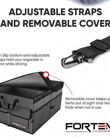 FORTEM Trunk Organizer For SUV Car Trunk Organizer, Foldable Storage, Car Accessories for Women Men, Collapsible Bag, Perfect Christmas Gifts, 600D Oxford, Non Slip Bottom, Straps, Soft Cover (65L)