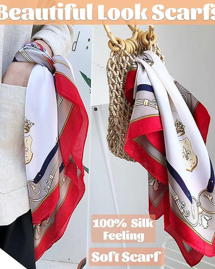 kcctoo 27.5" Mulberry Silk Feeling Head Scarf Women's Fashion Square Neck Satin Scarfs for Bag Hair Scarves Gift