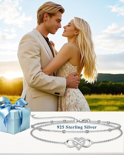Dorunmo 925 Sterling Silver Infinity Heart Cross Circle Evil Eye Anklet Bracelets for Women Mother's Day Jewelry for Wife Girlfriend Mom Her