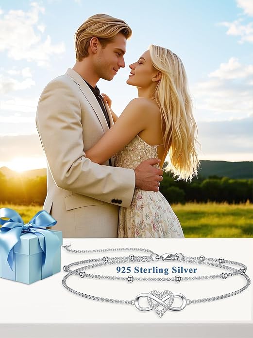 Dorunmo 925 Sterling Silver Infinity Heart Cross Circle Evil Eye Anklet Bracelets for Women Mother's Day Jewelry for Wife Girlfriend Mom Her