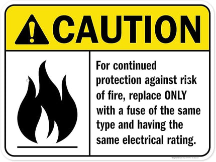 Warning For Continued Protection Against Risk Of Fire Replace Sign, 18x24 Inches, 55 mil thick HDPS (high density polystyrene), Made in USA by My Sign Center