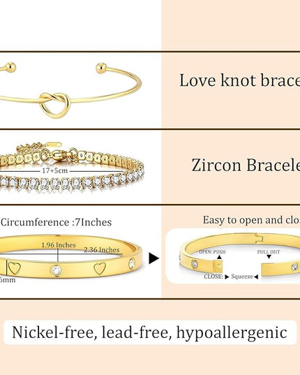 18 K Gold Plated Love Bangle Bracelet Stack Cuff Jewelry for Women Jewelry Set for Women Gift with Box