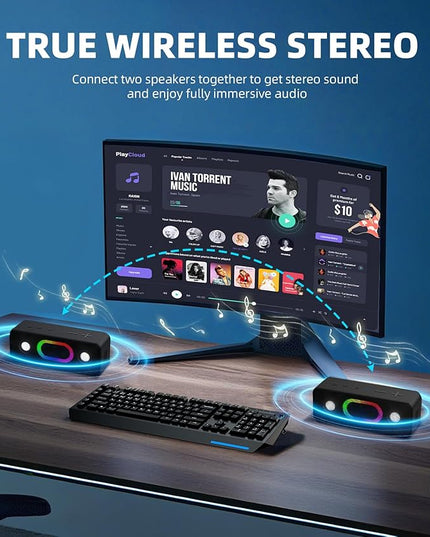 Bluetooth Speaker & Valentines Day Gifts for Him: Portable Wireless, IPX6 Waterproof, 16W HD Sound, 24H Playtime, TWS Pairing, LED Lights, for Home/Outdoors/Beach, Birthday Gifts for Men/Women, Black