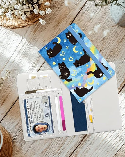 Cut Cat Passport Holder Sky Passport Cover for Travel PU Leather Passport Case with Credit Card Slots for Women Men Business Tourism
