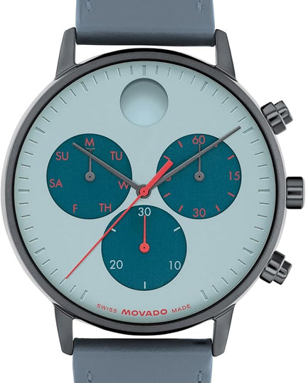 Movado Face Watch - Swiss Quartz Chronograph, Leather Strap - Classic, Timeless Luxury Fashion Timepiece for Him or Her - 43mm