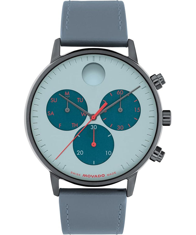 Movado Face Watch - Swiss Quartz Chronograph, Leather Strap - Classic, Timeless Luxury Fashion Timepiece for Him or Her - 43mm