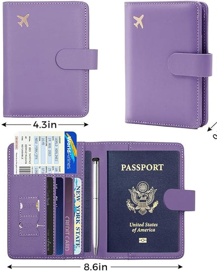 Melsbrinna Premium Leather Passport Holder Covers Case, Waterproof Rfid Blocking Travel Wallet Passport Holder with Pen Holder, Cute Passport Book for Women/Men