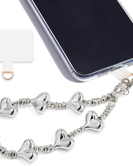Marble Beaded Phone Wrist Strap,Detachable Phone Bracelet Strap with Tether Tab,Hands-Free Wristlet Strap (Silver Love)