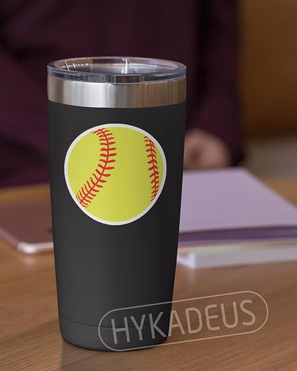 (3Pcs) Softball Stickers Waterproof Vinyl Softball Ball Decals for Water Bottle, Tumbler, Laptop, Phone Case, Poster Board, Scrapbooking, Team Players, Coach, 3" x 3"