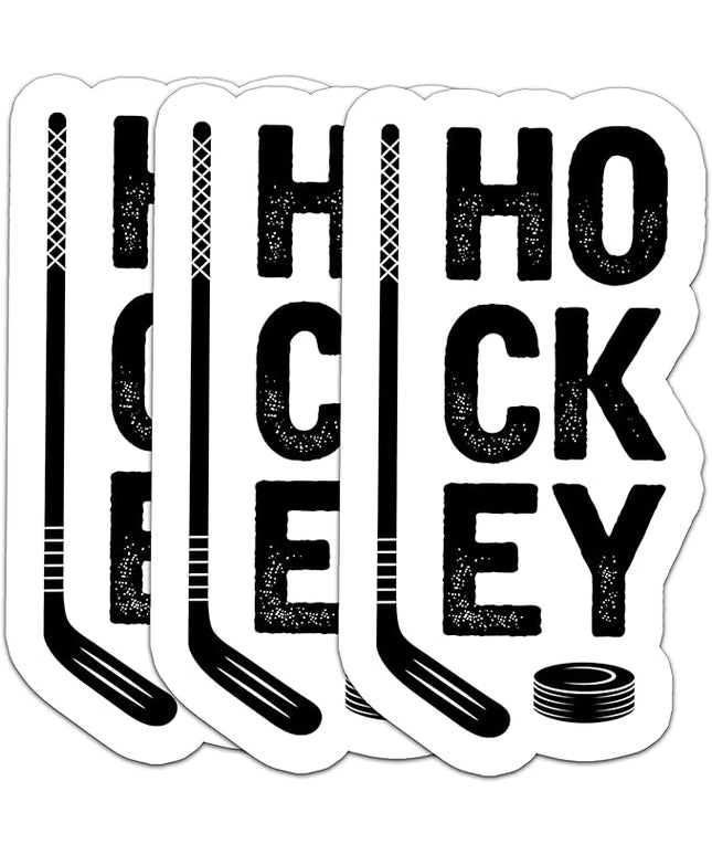 (3PCS) Hockey Stickers – Cool Hockey Gift for Dad, Coaches, Fans, Boys & Girls – Waterproof Vinyl Decals for Laptop, Water Bottle, Scrapbook, Tumbler, Phone – 3" x 1.6"