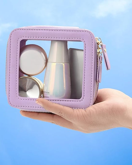 Aveniee Mini Clear Makeup Bag, Small Cosmetic Bags Travel Toiletry Pouch Organizer, TSA Approved Make up Case with Zipper, Car Bag for Essentials,Lilac