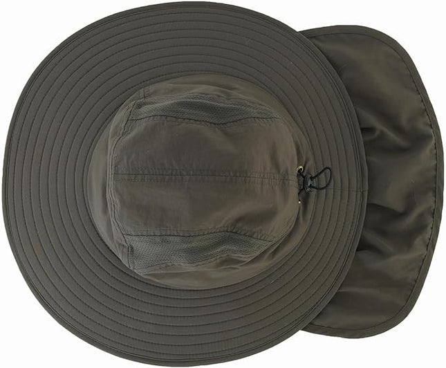Home Prefer UPF 50+ Mens Wide Brim Fishing Hat with Neck Flap Sun Hat for Men Women Sun Protection Cap