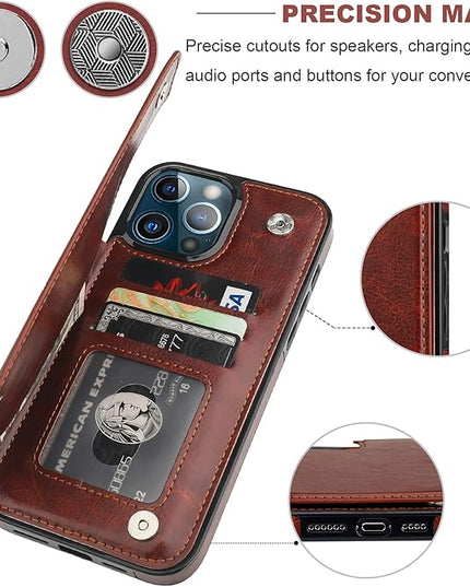 ONETOP Compatible with iPhone 13 Pro Max Wallet Case with Card Holder,PU Leather Kickstand Card Slots Case, Double Magnetic Clasp and Durable Shockproof Cover 6.7 Inch(Brown)
