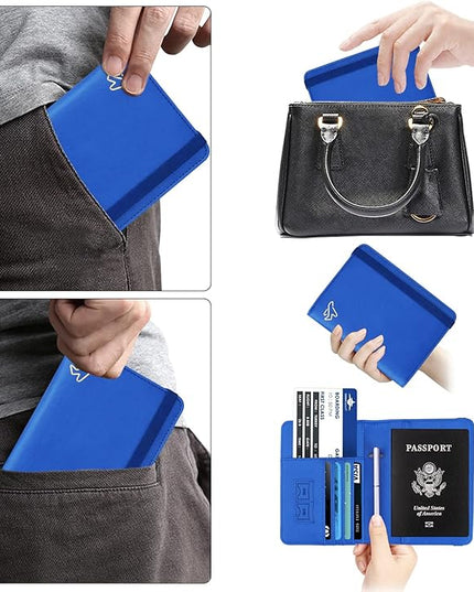 WALNEW Passport Holder for Travel, RFID Passport Cover Wallet for Women Men, PU Leather Passport Book Card Holder Case with Pen, Travelling Essentials for Flying