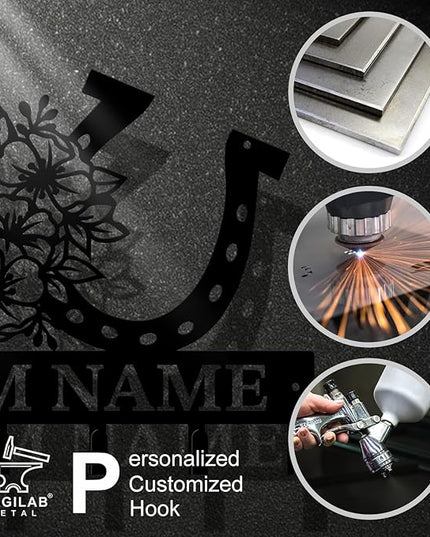 Personalized Custom Name Farm Horse Wall Key Hooks,Metal Horse Art Clothes Hooks,Metal Horse Wall Home Storage Decorative,For Front Door, Hallway, Kitchen, Bedroom,Keys,Hats (Style H)