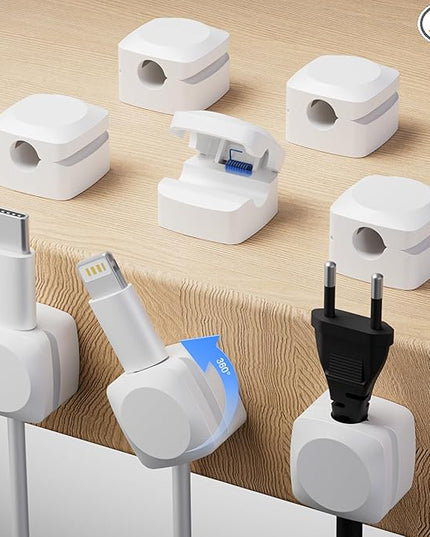 Rotatable Cord Organizer, Enhanced Spring Cable Clips, Strong Adhesive Cable Management, Desk Cord Holder for Nightstand, Office Accessories and Car (8*White)