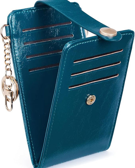 POIUGOYA Slim Wallet for Women,RFID Blocking Bifold Credit Card Holder with Zipper Coin Pocket,ID Window,Keychain