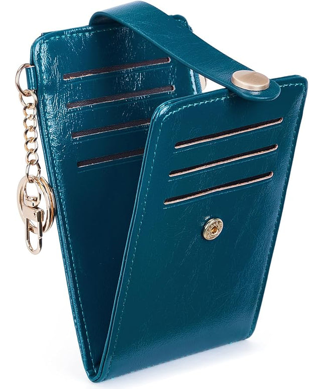 POIUGOYA Slim Wallet for Women,RFID Blocking Bifold Credit Card Holder with Zipper Coin Pocket,ID Window,Keychain