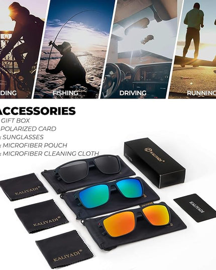 KALIYADI Polarized Sunglasses for Men, Lightweight Sun Glasses with UV Protection for Driving Fishing Golf