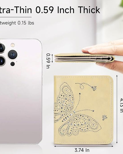KITEVIUN Small RFID Wallet Women Ultra Thin Slim Womens Wallet Mini Compact Bifold Pocket Ladies Wallets for Women LIGHT YELLOW