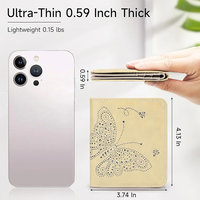 KITEVIUN Small RFID Wallet Women Ultra Thin Slim Womens Wallet Mini Compact Bifold Pocket Ladies Wallets for Women LIGHT YELLOW