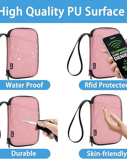 family passport holder for 4 pink multiple passport bag passport wallet for travel passport cover rfid blocking for women waterproof wallet with zipper passport case for men