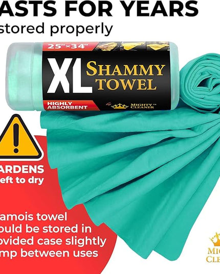 Premium XL Shammy Towel for Car - 34”x25” - Super Absorbent Chamois Cloth - Spots & Scratch-Free - Reusable Car Drying Towel