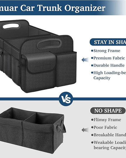 Femuar Car Trunk Organizer with Large Capacity Waterproof Car Accessories for Women & Men, Collapsible Trunk Organizer for Suv/Jeep/Sedan (Black, Standard)
