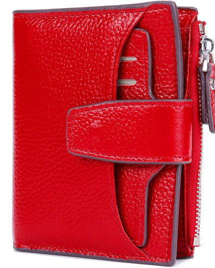 AINIMOER Women's RFID Blocking Leather Small Compact Bi-fold Zipper Pocket Wallet Card Case Purse with id Window