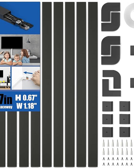 Delamu 157in Cord Hider, Cord Cover Wall Cable Management, Paintable Wire Cover for Cords, Cable Hider Raceway Kit, Cable Cover Concealer, Wire Hiders for TV on Wall, 10 X L15.7 W1.18 H0.6in, Black