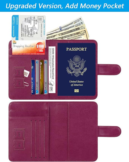Passport Holder Cover Wallet RFID Blocking Leather Card Case Travel Accessories for Women Men (Z #Purple)