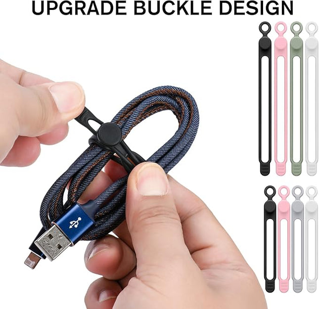 32Pcs Silicone Cable Ties, Data Cable Organizer Silicone Cable Straps Cord Ties Wrap Reusable Wire Organizers Elastic Cables Cord Management Organizers for Electronics, Home, Office, School, Travel