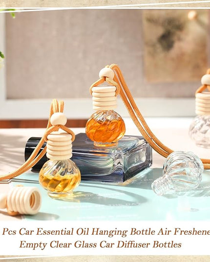 Rtteri 50 Pcs Car Air Fresheners Diffuser for Essential Oil Empty Hanging Bottle Glass Bottles Refillable Perfume Pendant Aromatherapy Fragrance Ornament Decor(Classic Style)