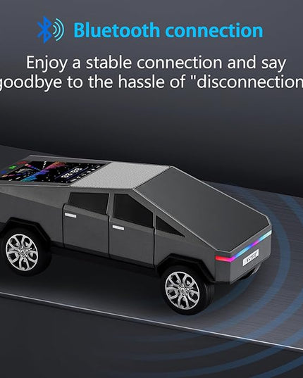 Futuristic Pickup Truck Bluetooth Speaker with LED Display Screen – TWS Stereo, FM Radio, USB/TF Playback, LED Headlights, Built-in Mic, Gift for Truck Fans, Auto Style Lovers&Tech Collectors (Silver)
