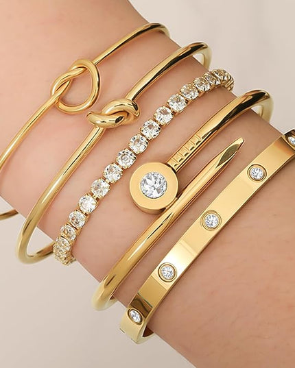 18 K Gold Plated Love Bangle Bracelet Stack Cuff Jewelry for Women Jewelry Set for Women Gift with Box