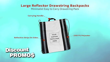 DISCOUNT PROMOS Custom Classic Polyester Drawstring Backpack Set of 10/50/100, Personalized Bulk Pack - Great for Travelling, Gym and for Everyday Use - White
