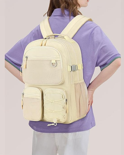 Lohol Water Resistant Backpack with Mulitiple Pockets for Travel Outdoor College, 15.6 inch Laptop Bookbag for Girl and Women (Beige)
