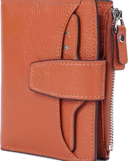 AINIMOER Women's RFID Blocking Leather Small Compact Bi-fold Zipper Pocket Wallet Card Case Purse with id Window